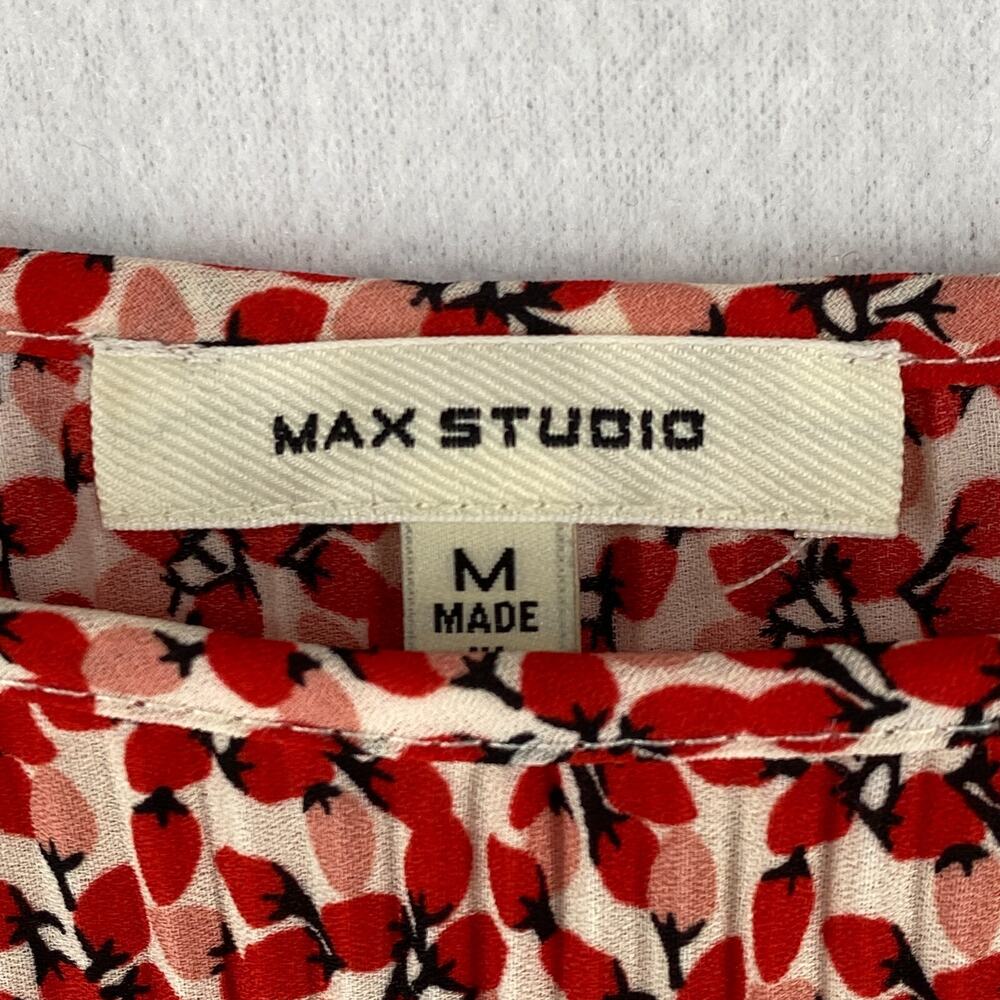 MAX STUDIO Blouse M Peasant Top Boxy Floral Round Neck Flared Sleeve Red - Picture 5 of 13
